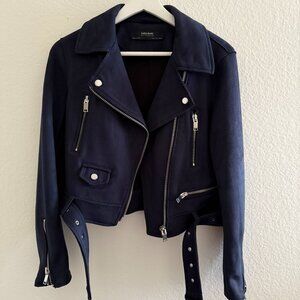 Zara Faux Suede Moto Jacket in Navy